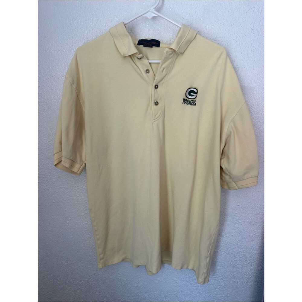 Antigua Vintage Cotton Green Bay Packers Yellow Polo Shirt Mens Large